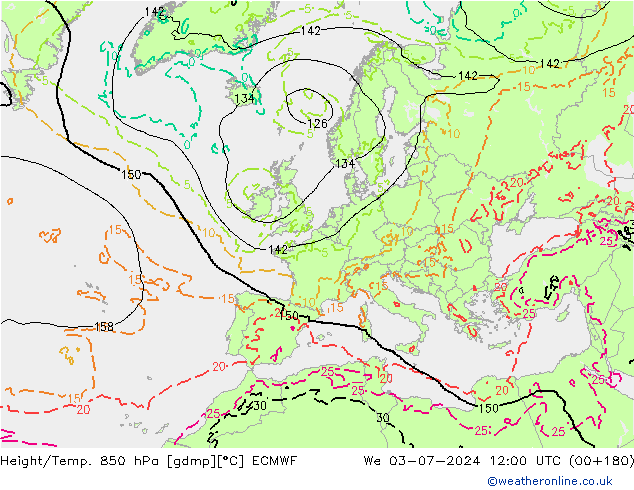 Height/Temp. 850 hPa ECMWF  03.07.2024 12 UTC
