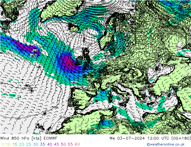 Wind 850 hPa ECMWF wo 03.07.2024 12 UTC
