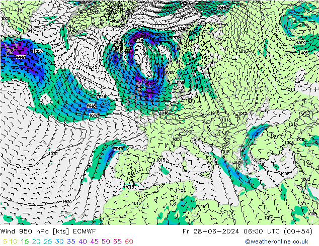 风 950 hPa ECMWF 星期五 28.06.2024 06 UTC