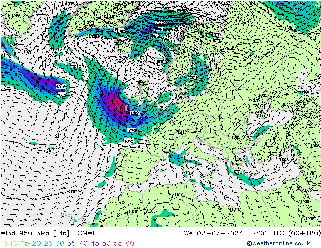 Wind 950 hPa ECMWF wo 03.07.2024 12 UTC