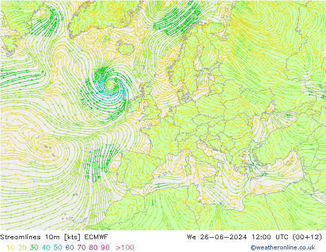 风 10m ECMWF 星期三 26.06.2024 12 UTC