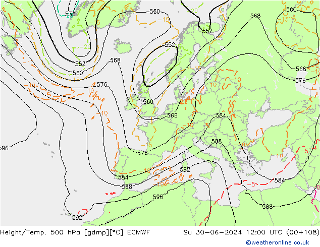 Z500/Rain (+SLP)/Z850 ECMWF Dom 30.06.2024 12 UTC