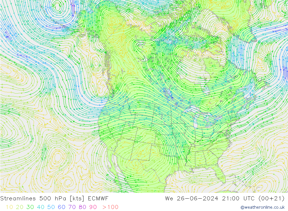 Stroomlijn 500 hPa ECMWF wo 26.06.2024 21 UTC