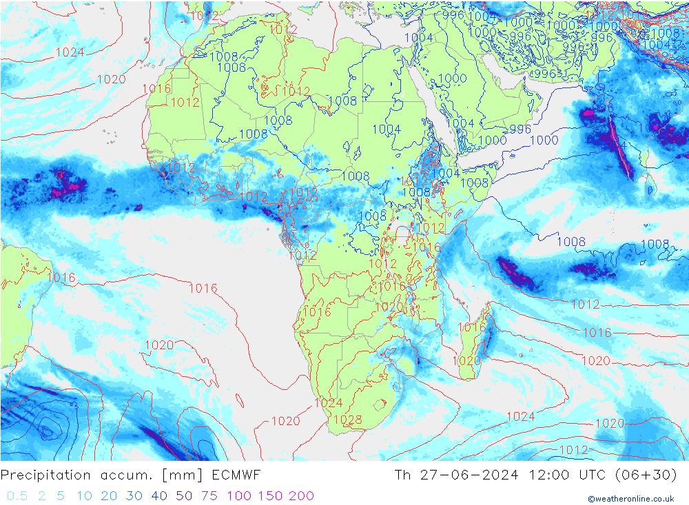 Totale neerslag ECMWF do 27.06.2024 12 UTC