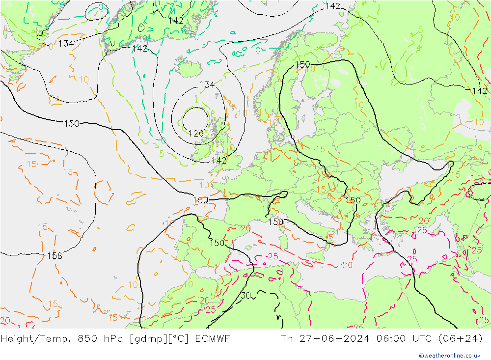 Z500/Rain (+SLP)/Z850 ECMWF 星期四 27.06.2024 06 UTC
