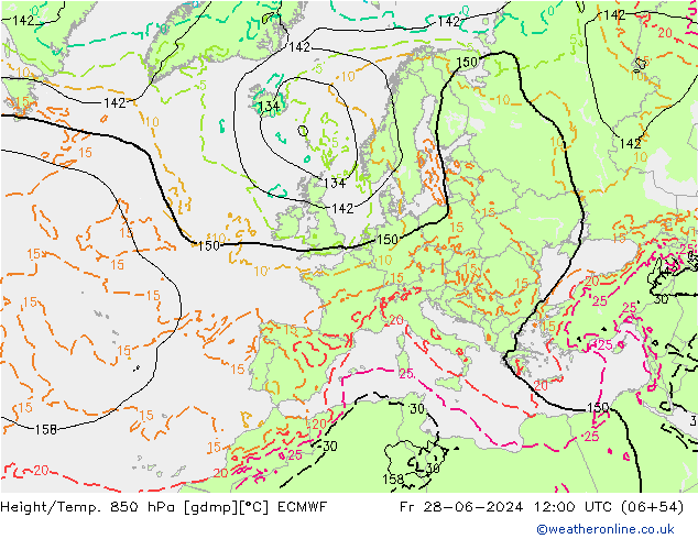 Z500/Rain (+SLP)/Z850 ECMWF ven 28.06.2024 12 UTC