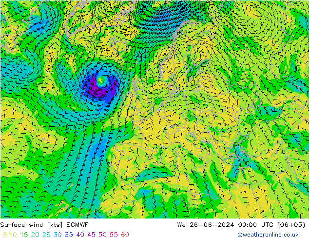 风 10 米 ECMWF 星期三 26.06.2024 09 UTC