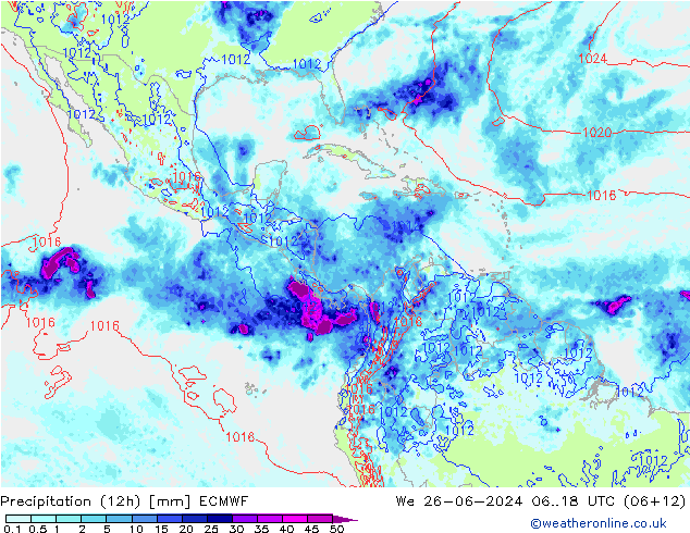 Precipitación (12h) ECMWF mié 26.06.2024 18 UTC
