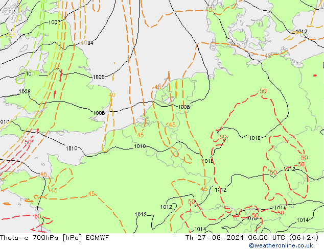 Theta-e 700hPa ECMWF do 27.06.2024 06 UTC