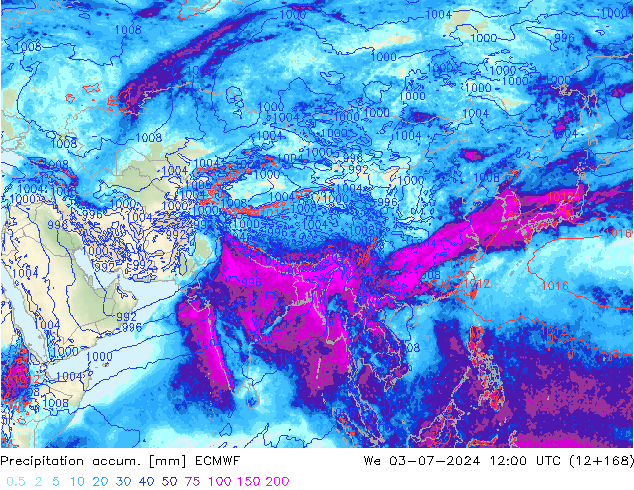 Totale neerslag ECMWF wo 03.07.2024 12 UTC