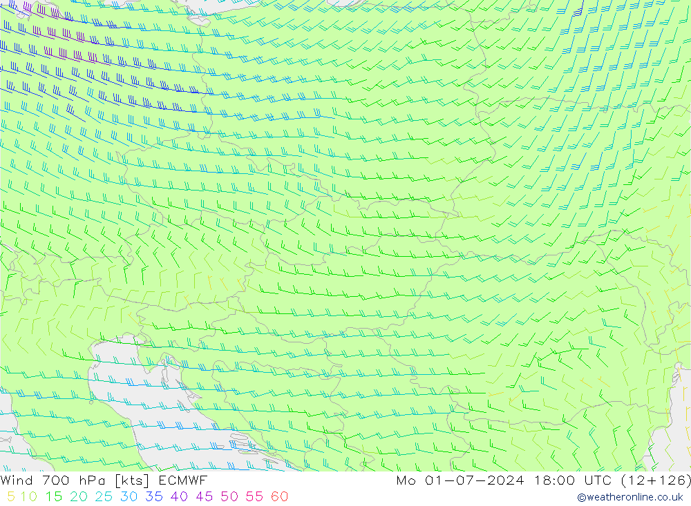 Wind 700 hPa ECMWF ma 01.07.2024 18 UTC