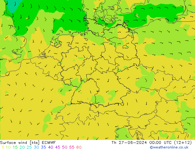 Wind 10 m ECMWF do 27.06.2024 00 UTC