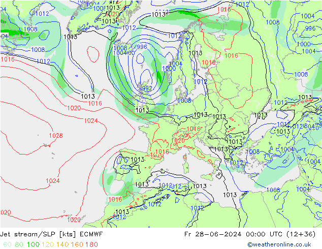Polarjet/Bodendruck ECMWF Fr 28.06.2024 00 UTC