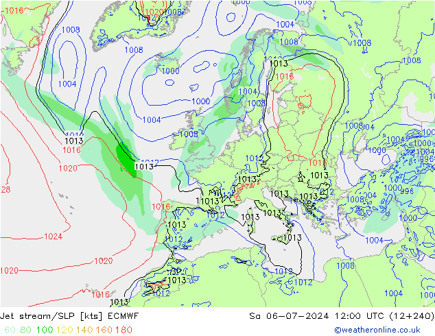 高速氣流/地面气压 ECMWF 星期六 06.07.2024 12 UTC