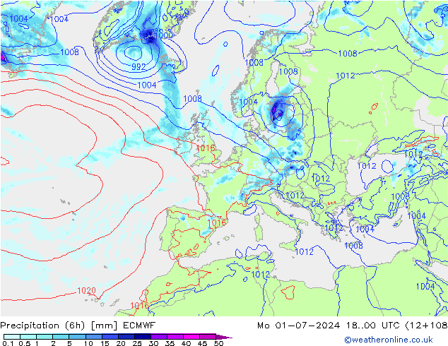 Totale neerslag (6h) ECMWF ma 01.07.2024 00 UTC