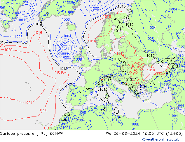 pressão do solo ECMWF Qua 26.06.2024 15 UTC