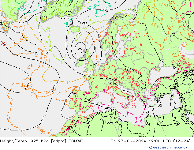 Height/Temp. 925 hPa ECMWF 星期四 27.06.2024 12 UTC