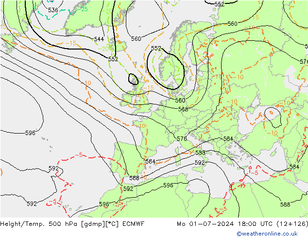 Z500/Rain (+SLP)/Z850 ECMWF 星期一 01.07.2024 18 UTC