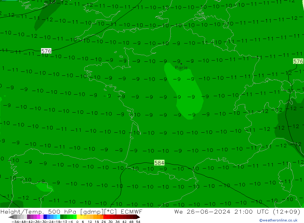 Hoogte/Temp. 500 hPa ECMWF wo 26.06.2024 21 UTC