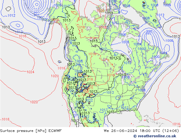 Atmosférický tlak ECMWF St 26.06.2024 18 UTC