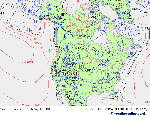 地面气压 ECMWF 星期四 27.06.2024 00 UTC