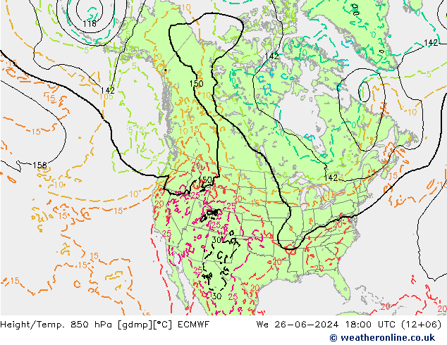 Z500/Rain (+SLP)/Z850 ECMWF 星期三 26.06.2024 18 UTC