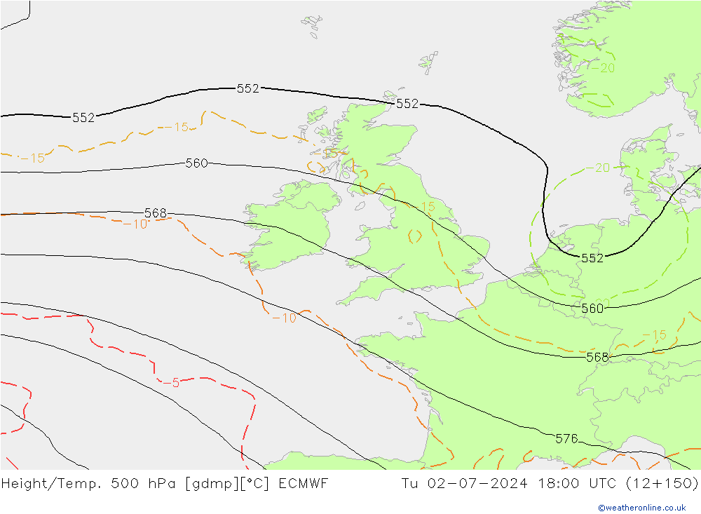 Height/Temp. 500 hPa ECMWF Di 02.07.2024 18 UTC