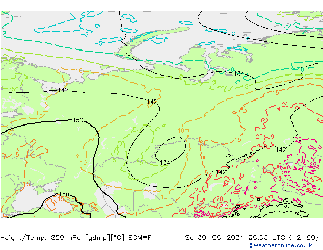 Hoogte/Temp. 850 hPa ECMWF zo 30.06.2024 06 UTC