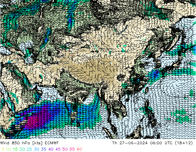 Wind 850 hPa ECMWF do 27.06.2024 06 UTC