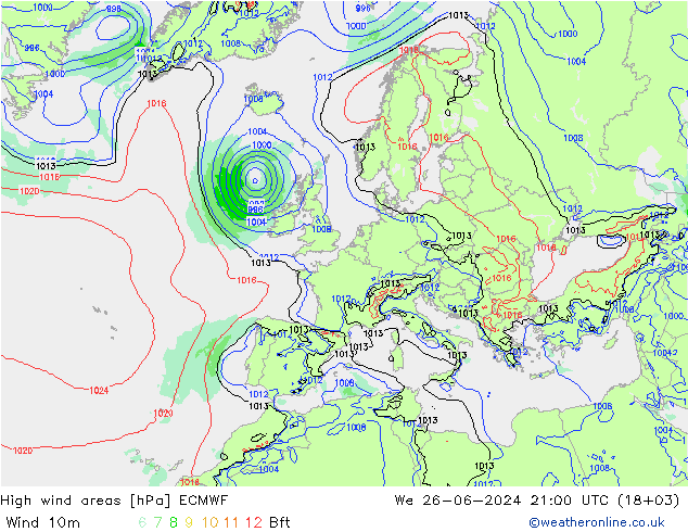 High wind areas ECMWF 星期三 26.06.2024 21 UTC