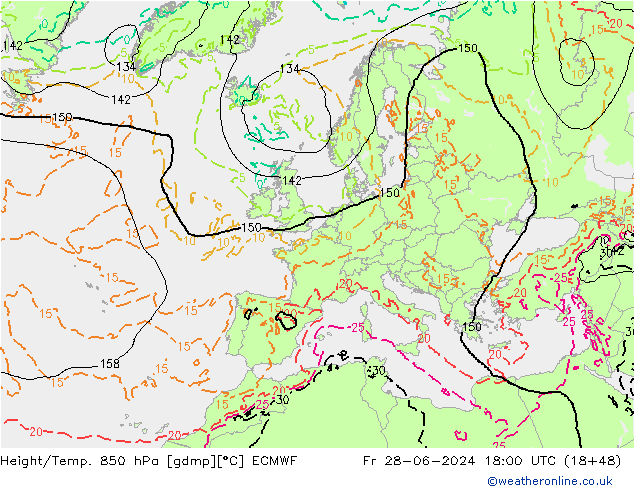 Z500/Rain (+SLP)/Z850 ECMWF 星期五 28.06.2024 18 UTC