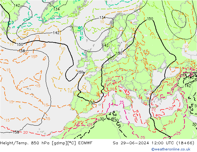 Hoogte/Temp. 850 hPa ECMWF za 29.06.2024 12 UTC