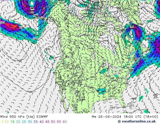 风 950 hPa ECMWF 星期三 26.06.2024 18 UTC