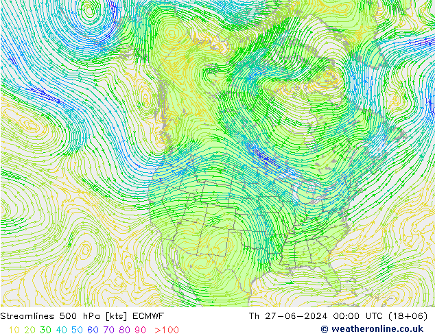 风 500 hPa ECMWF 星期四 27.06.2024 00 UTC