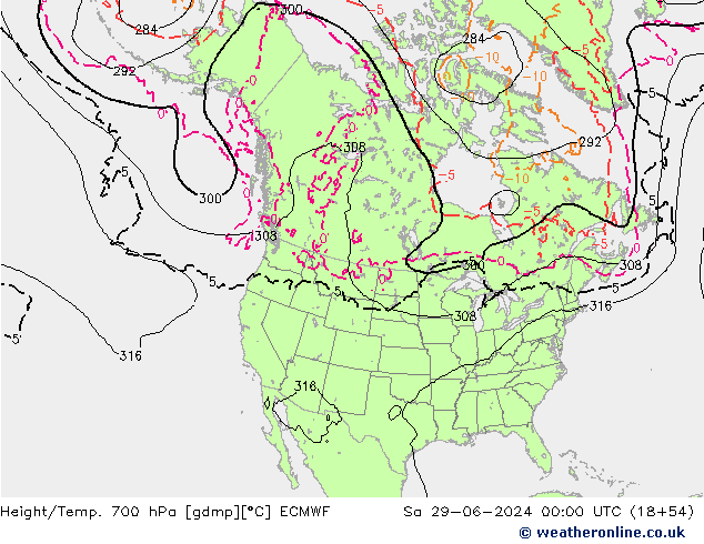 Height/Temp. 700 hPa ECMWF 星期六 29.06.2024 00 UTC