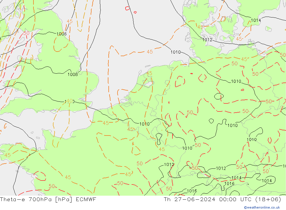 Theta-e 700hPa ECMWF 星期四 27.06.2024 00 UTC