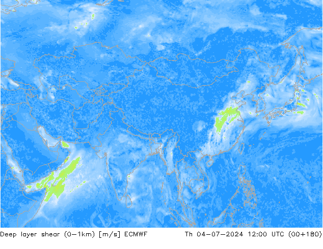 Deep layer shear (0-1km) ECMWF czw. 04.07.2024 12 UTC