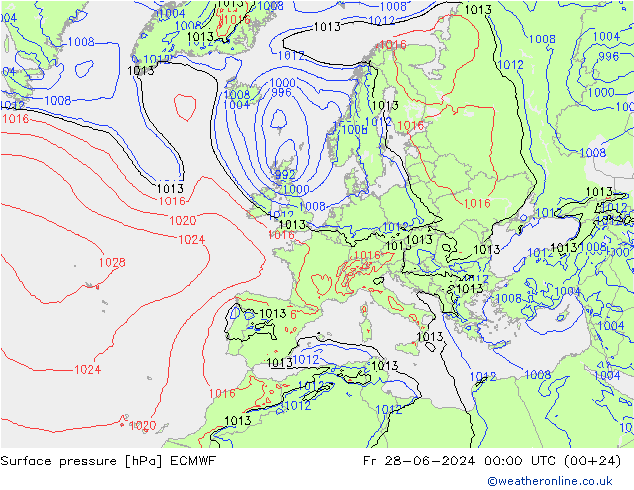 地面气压 ECMWF 星期五 28.06.2024 00 UTC
