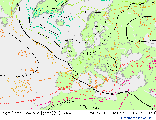 Géop./Temp. 850 hPa ECMWF mer 03.07.2024 06 UTC