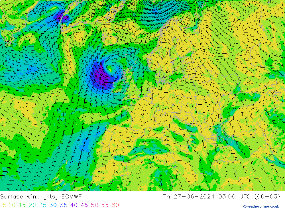 风 10 米 ECMWF 星期四 27.06.2024 03 UTC