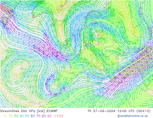 风 200 hPa ECMWF 星期四 27.06.2024 12 UTC