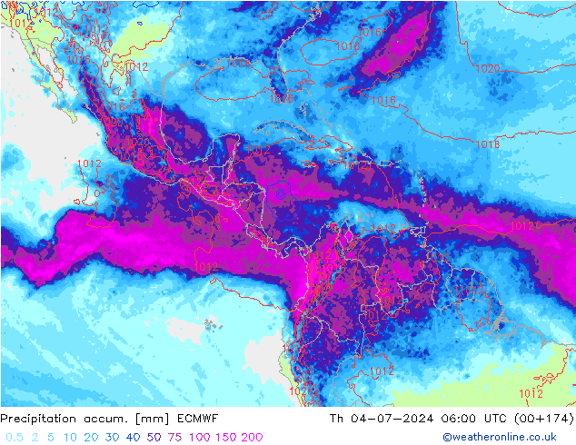 Precipitation accum. ECMWF czw. 04.07.2024 06 UTC