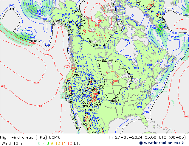 High wind areas ECMWF 星期四 27.06.2024 03 UTC