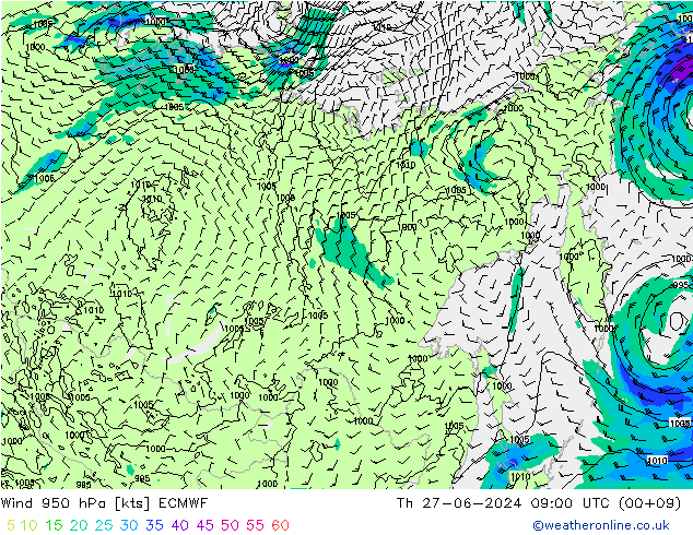 Wind 950 hPa ECMWF do 27.06.2024 09 UTC
