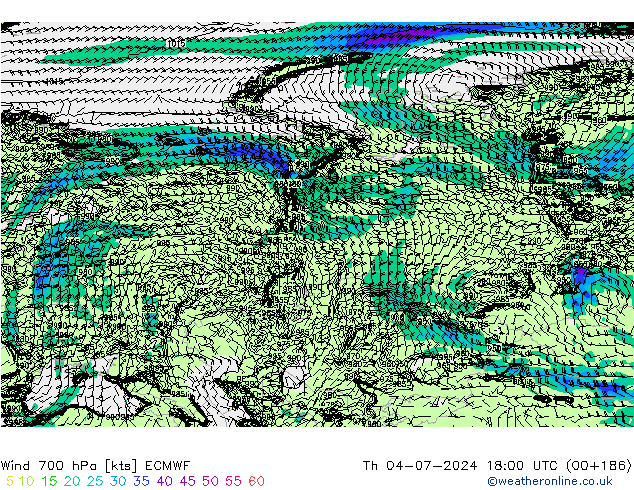Wind 700 hPa ECMWF do 04.07.2024 18 UTC
