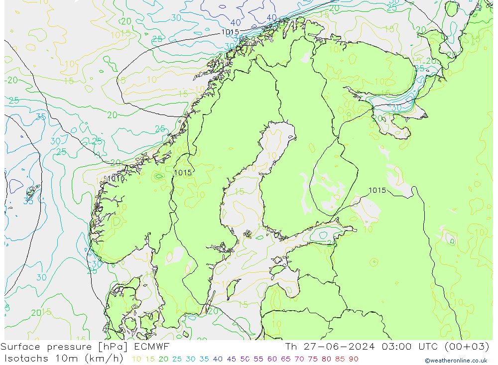 10米等风速线 (kph) ECMWF 星期四 27.06.2024 03 UTC