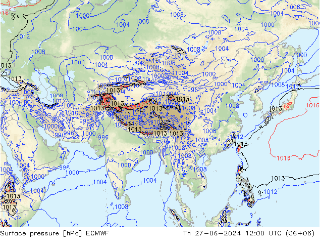 ciśnienie ECMWF czw. 27.06.2024 12 UTC