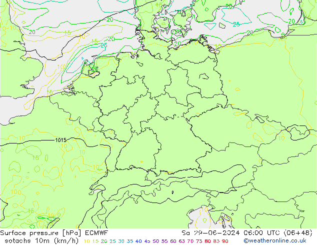 Isotachen (km/h) ECMWF za 29.06.2024 06 UTC