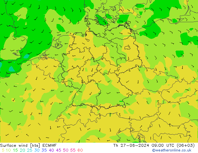 风 10 米 ECMWF 星期四 27.06.2024 09 UTC