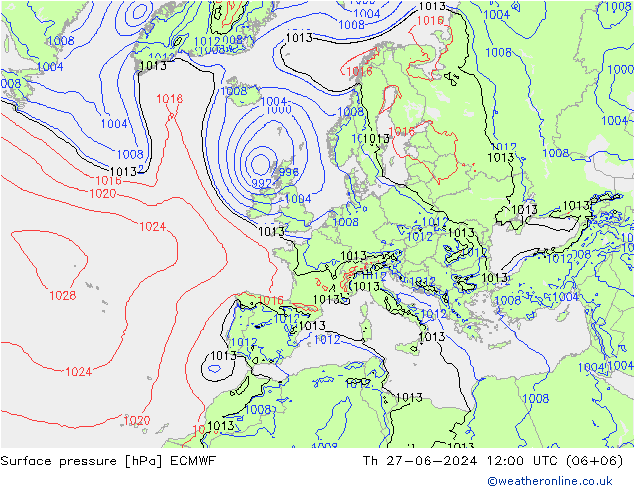 地面气压 ECMWF 星期四 27.06.2024 12 UTC
